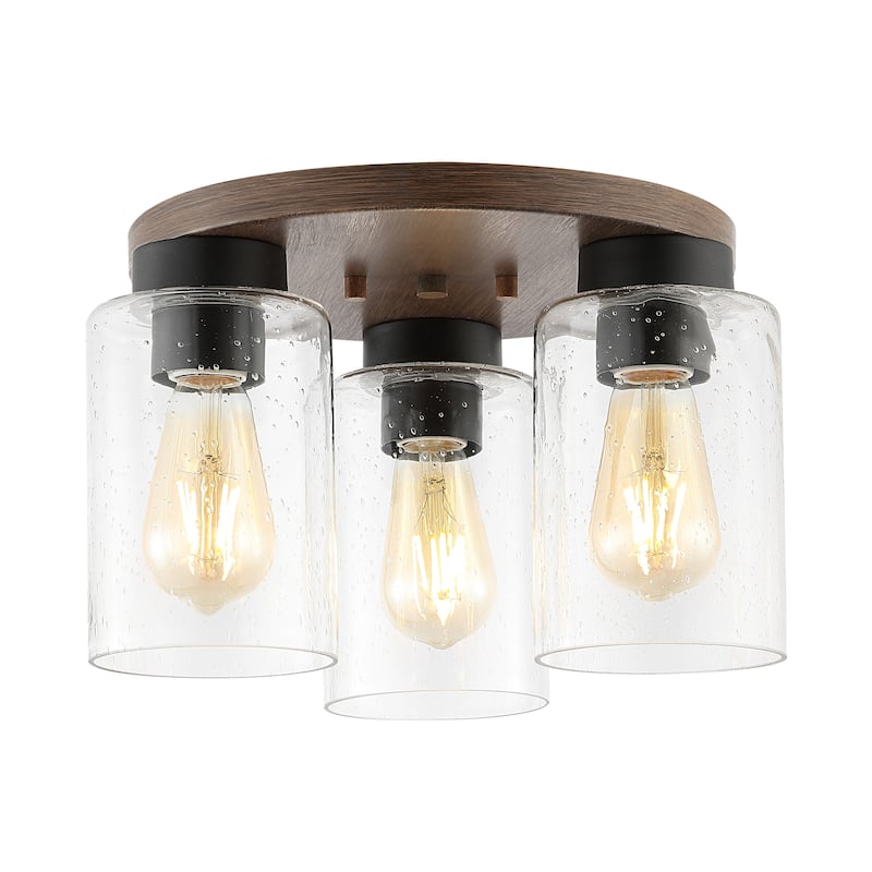 Marla 13" 3Light Bohemian Farmhouse Iron/Seeded Glass LED Semi Flush